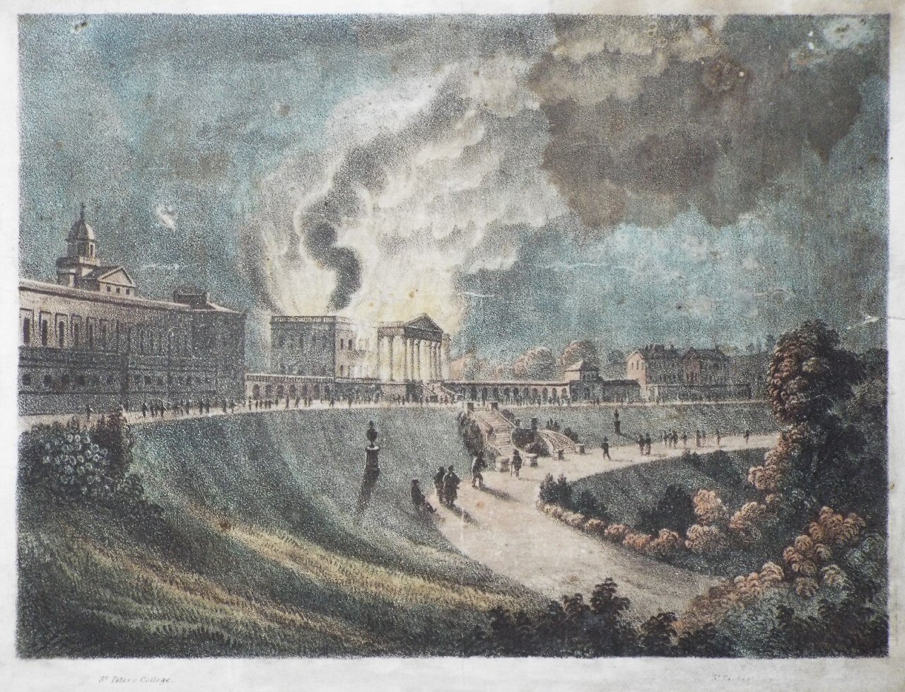 Lithograph - Prior Park as it appeared on the Evening of May 30th 1836. St. Peter's College. St. Paul's College.